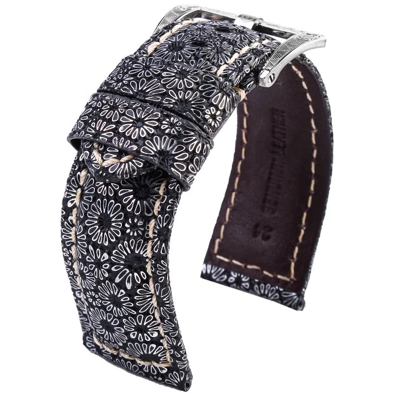 ل بانيراي PAM111 441 1312 حزام من الجلد الطبيعي لومينور ريترو جلد البقر الرجال 22 مللي متر 24 مللي متر 26 مللي متر منحوتة مشبك الرجعية زهرة حزام الساعات