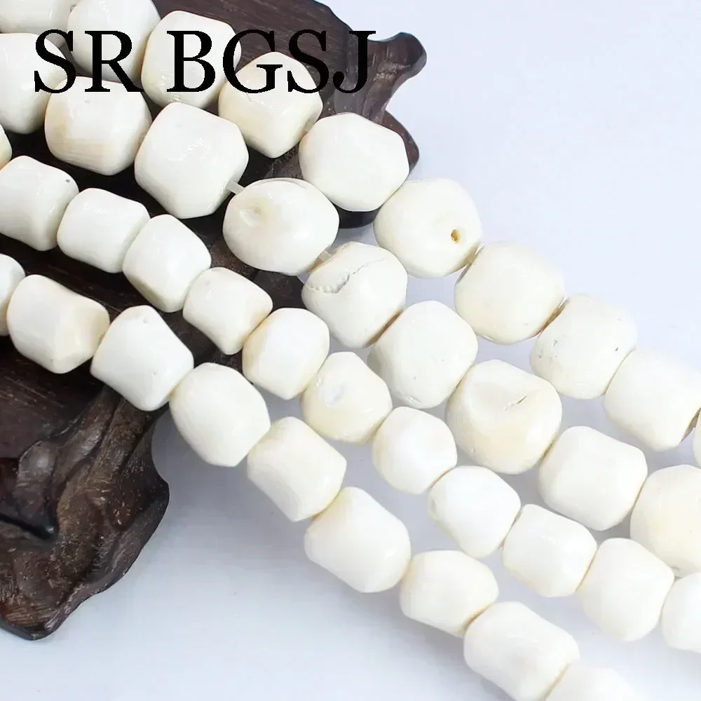 9-12mm Wholesale Real Irregular Column White Natural Sea Bamboo Coral Jewelry Making Beads Strand 15\