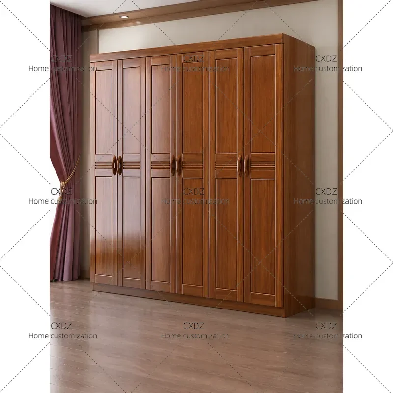 Solid Walnut Wood Wardrobe for Bedroom Small Apartment Clothes Storage Cabinet Simple Design Factory Direct Sales Household