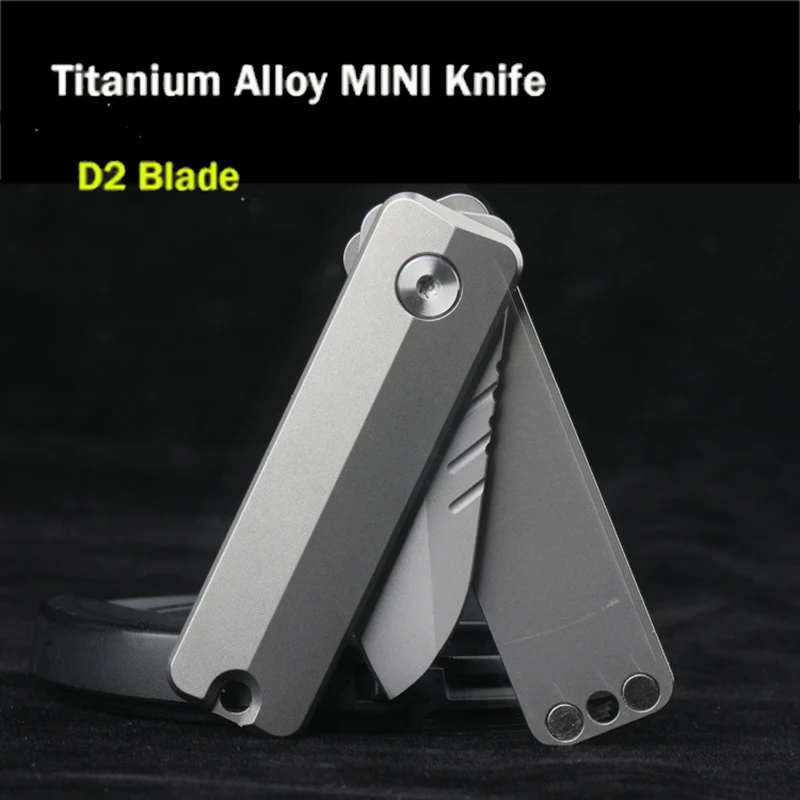 Mini Titanium Alloy Gear Folding Knife d2 Blade Multifuncional Outdoor Edc Self-defense Tool Portable Utility Keychain