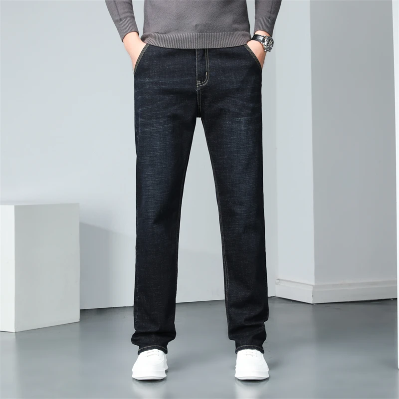 Phong Cách Cổ Điển Trọng Lượng Trung Bình Men'sBusiness Co Giãn Thông Thường Phù Hợp Với Quần Jean Thu Xanh Denim Quần Nam Thương Hiệu Quần