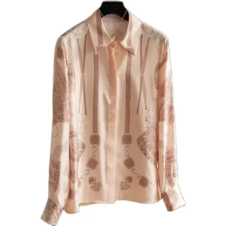 S-3XL Women Casual Shirts and Blouses 2024 New Autumn Tops Luxury Vintage Print Long Sleeve Lapel Woman Shirt Elegant blusas