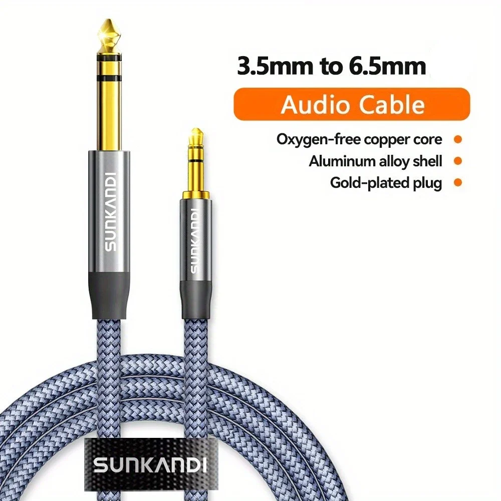 SUNKANDI 1/8 tot 1/4 audiokabel, 3,5 mm TRS naar 6,35 mm audiokabel mannelijk snoer voor gitaar, laptop, thuisbioscoopapparaten, luidspreker
