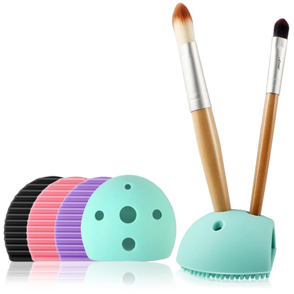 

2 PCS Cleaning Makeup Brush Makeup Brush Organizer Egg Cleaner Holder Silicone Washing Brush Scrubber Board Clean Tools