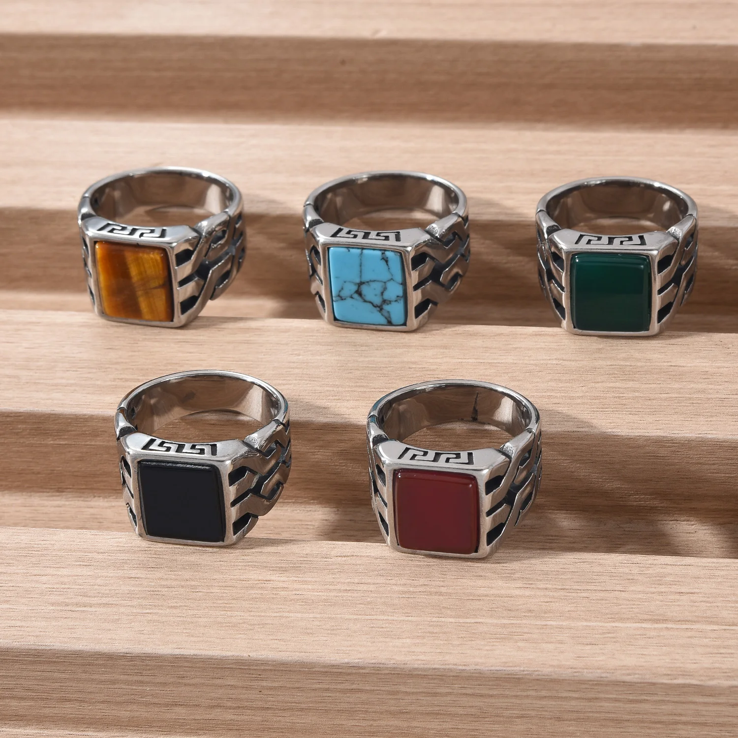 A3506 Men's High Quality 316LStainless Steel Onyx Watchband Rings Classic Fashion Trend Jewelry Product