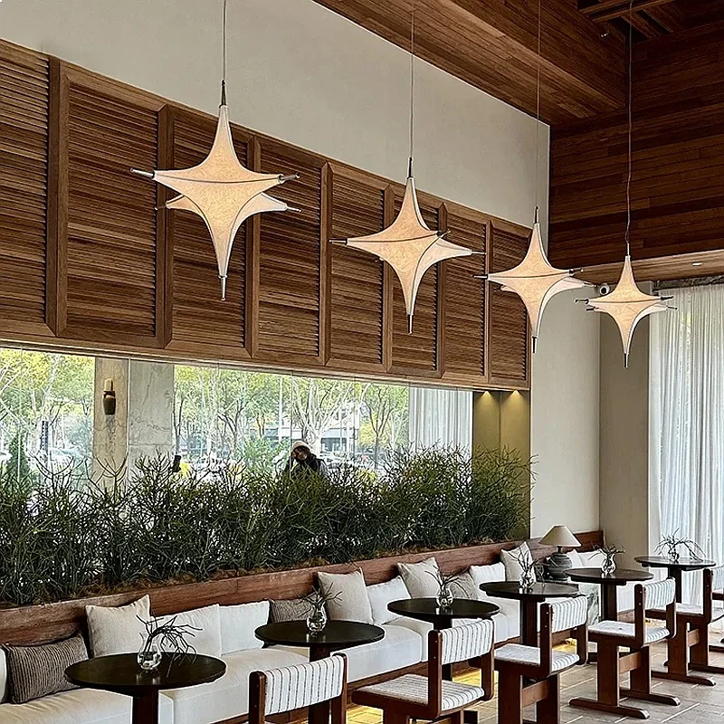 Nordic Geometric Stars Silk Chandelier Restaurant Cafe Bar Dining Room Villa Loft Living Bedroom Creativity Hanging Lamp Fixture