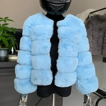 Image Winter coat for faux fur coat women new outerwear Fox fur short coat Fake fur  jacket furry fluffy jacket luxury woman fur Fake