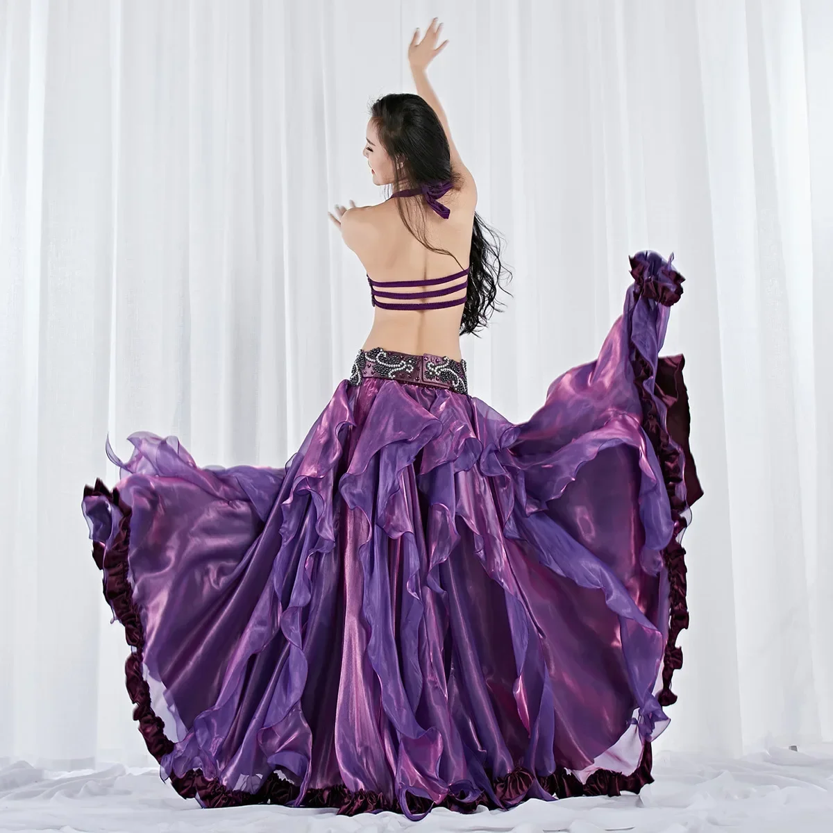 Vestido de danza del vientre profesional, vestido de actuación elegante hecho a mano, sujetador de lentejuelas, cinturón, falda, vestido de baile Oriental, varias faldas