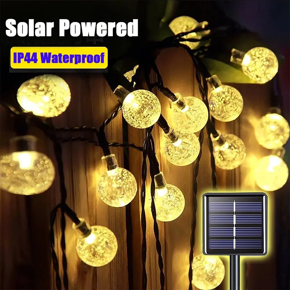 LED Solar String Lights Outdoor Waterproof Bubble Beads Fairy String Light 8 Modes Garden Wedding Party Christmas Decoration