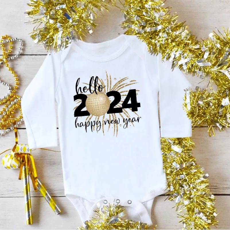 Baby Bodysuit Hello 2024 Inant Romper New Year Baby Gift Toddler long Sleeve Jumpsuit Boys Girls Clothes Newbron Shower Present