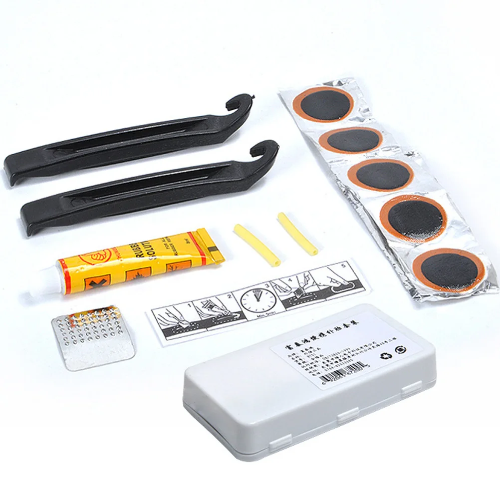 

Bike Repair Kit Sturdy Plastic Crowbar Thickened File Tube Patches Glue Included For Beginner Flat Fix Essential Cycling