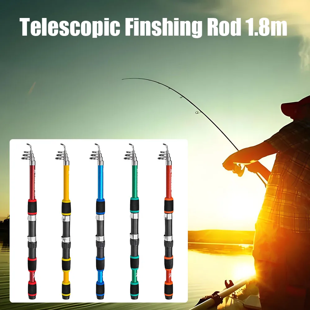

1.8m Portable Fishing Rods Set Aluminum Telescopic Pole Ultra-Light Reel Artificial Baits Ice Fishing Sea Pole with Reel