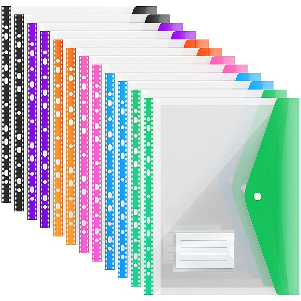 

12Pack A4 Plastic File Folder,Expandable A4 Expandable Punched Pockets for A4 Folders,with Snap Closure and Label Pocket