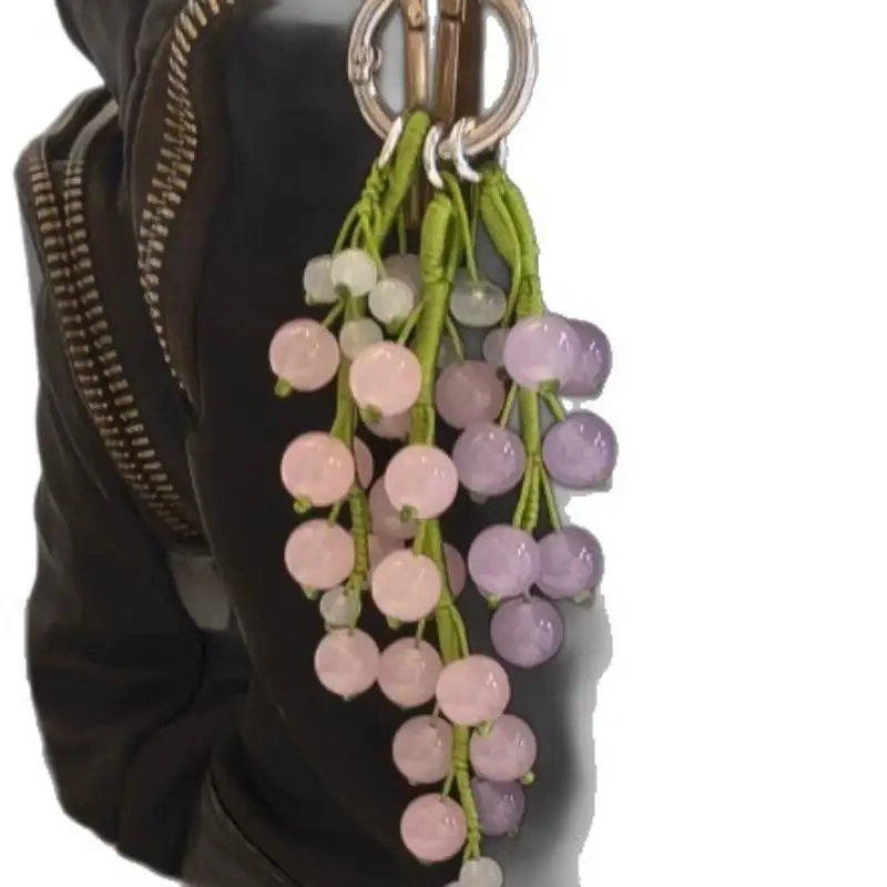 Modischer handgewebter Trauben-Perlen-Schlüsselanhänger, exquisiter simulierter Frucht-Schlüsselanhänger, Perlen-Taschenanhänger, Taschenhänger-Ornament – Detail 5