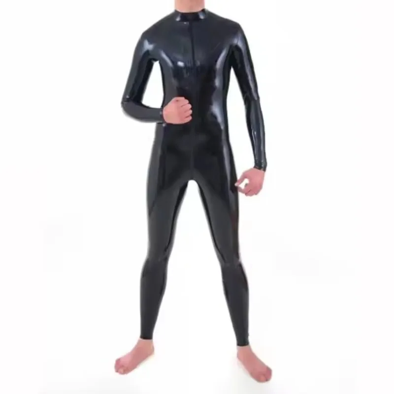 

Handmade Latex Catsuit Latex Men's Catsuit With Front Zip Through Crotch Latex Rubber Tight Bodysuit