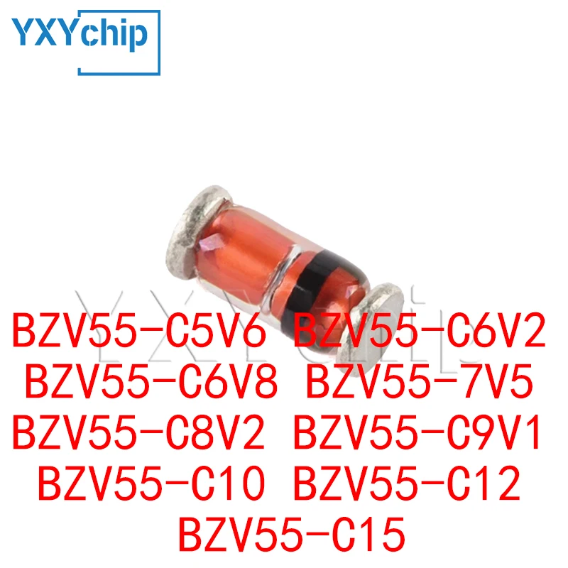 100PCS Zener Diode BZV55-C5V6 BZV55-C6V2,115 BZV55-C6V8 BZV55-7V5 BZV55-C8V2 BZV55-C9V1 BZV55-C10 BZV55-C12 BZV55-C15,115 SMD