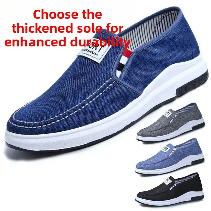 

Осенние новые мужские брюки в Пекине Cloth oes, повседневные парусиновые слипоны, противоскользящие, износостойкие, для отдыха, кожаные, в стиле пэчворк, круглые...