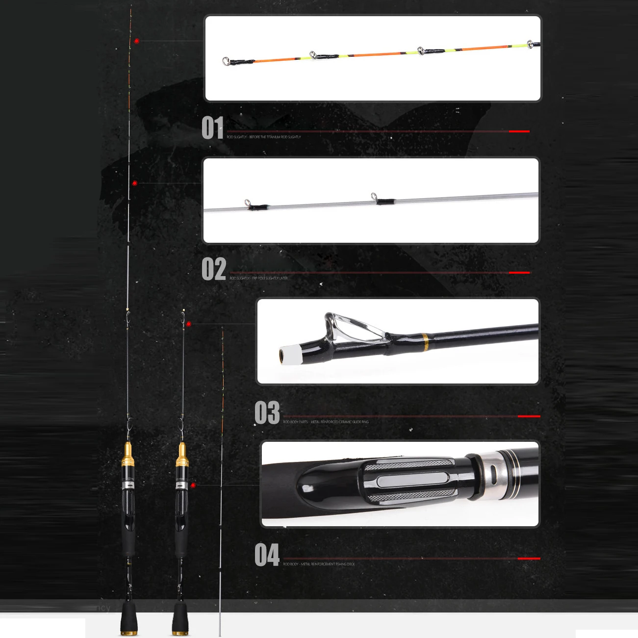 Caña fibra carbono balsa suave 1.2m – 2 secciones spinning barco - imagen 4