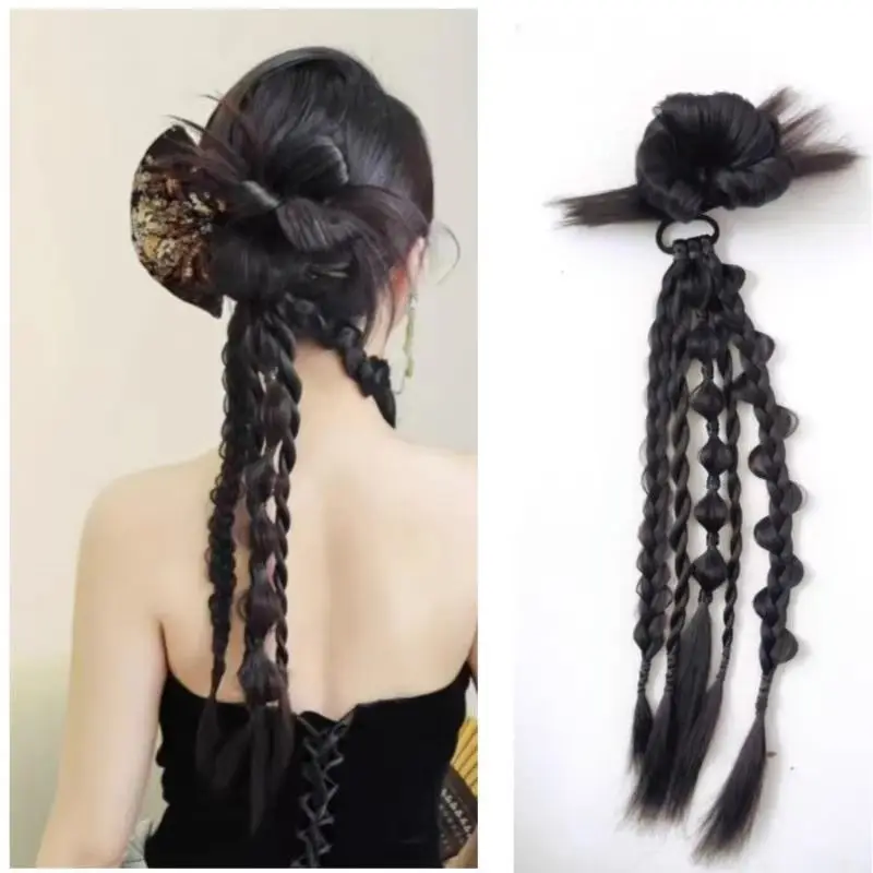 

22 inch Wig Flower Twisted Braid With Ancient Style Chignons Clip In Hair Extensions New Chinese Style Twisted Braiding Hair