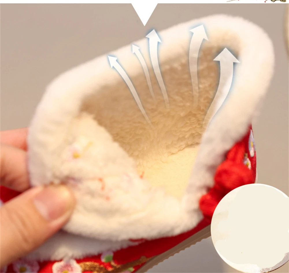 Dziewczęce buty w stylu vintage Hanfu zimowe oraz aksamitne bawełniane buty dziecięce starożytny kostium haftowane ręcznie robione buty z tkaniny pojedyncze mieszkania