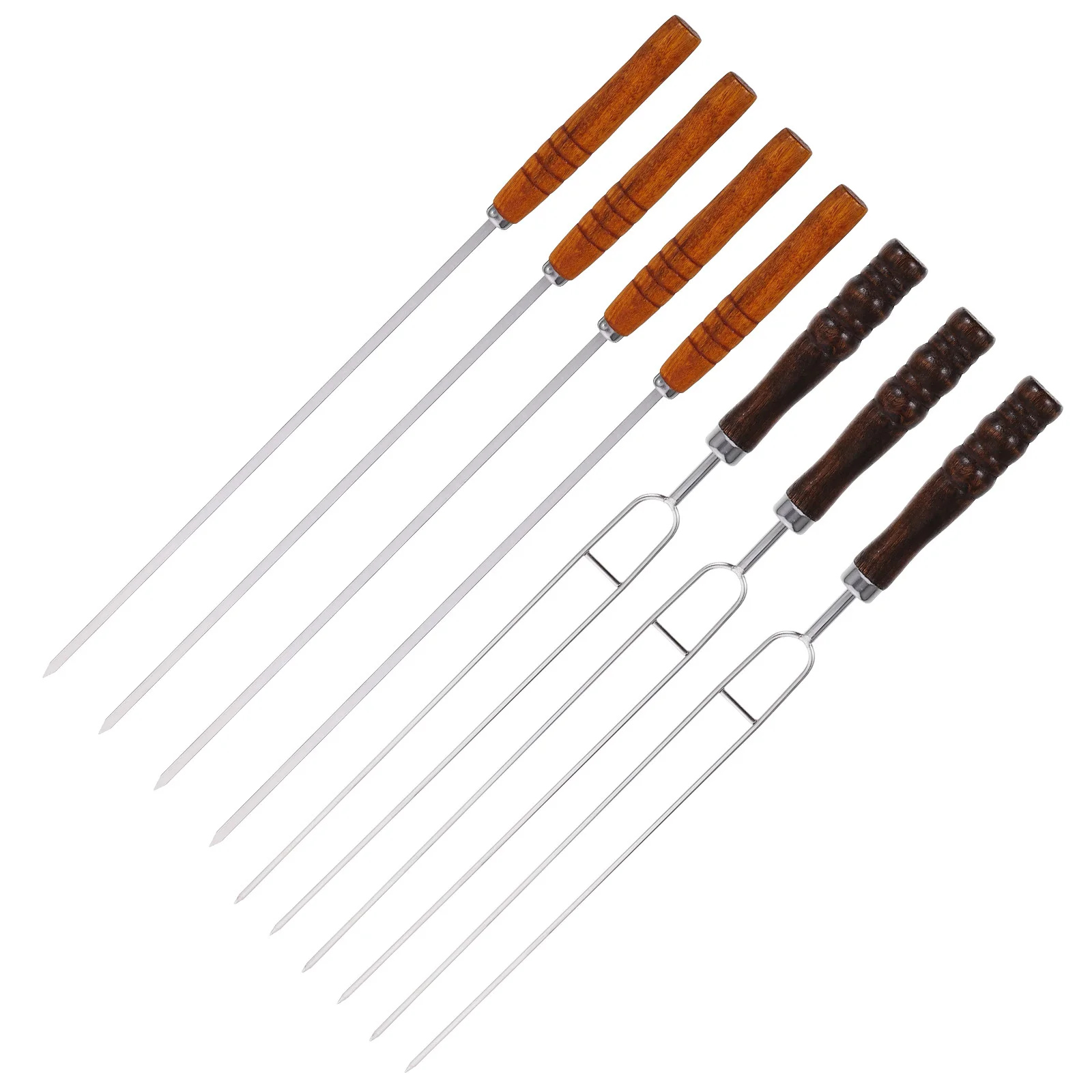 

1Set Bbq Skewer Set Stainless Steel Metal Skewers Wood Handle Perfect Length Non-Slip Grill Skewers for Meat Vegetables Camping