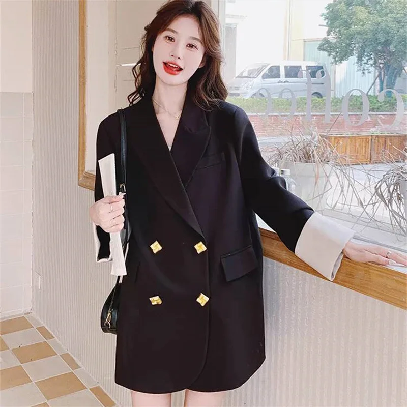 Korean Loose Women\'s Blazer Black Classic Suit Jackets Fashion Double Breasted Outerwear Elegant Luxury Spring Fall Coats