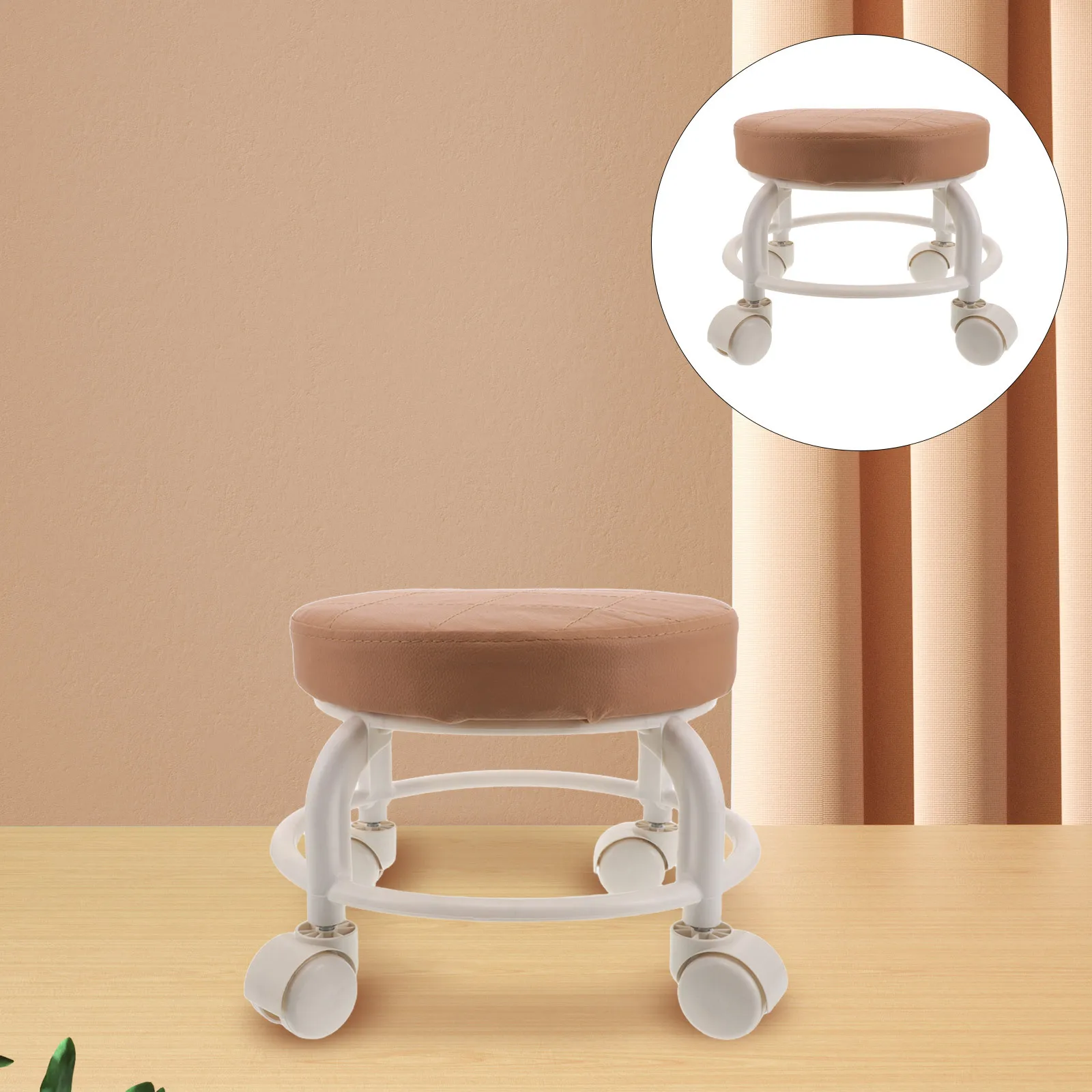 

Rolling Small Round Low Footrest Pu 360° Swivel Heavy Duty Wheels For Salon Spa Manicure Home Office Garage Beauty