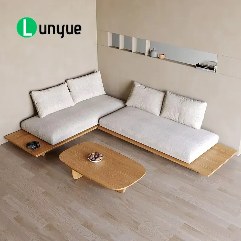 Maxky Japanese-style Dual-purpose Sofa Bed Living Room Small Apartment Solid Wood Fabric Tatami Double Italian Sofa
