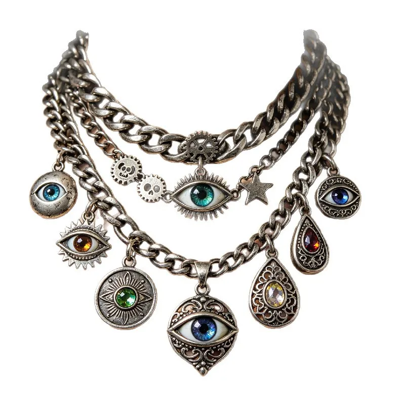 

Retro Evil Eye Multi-layer Stackable Necklace Gothic Punk Unisex Exquisite Pendant Necklace Fashion Party Jewelry Gift