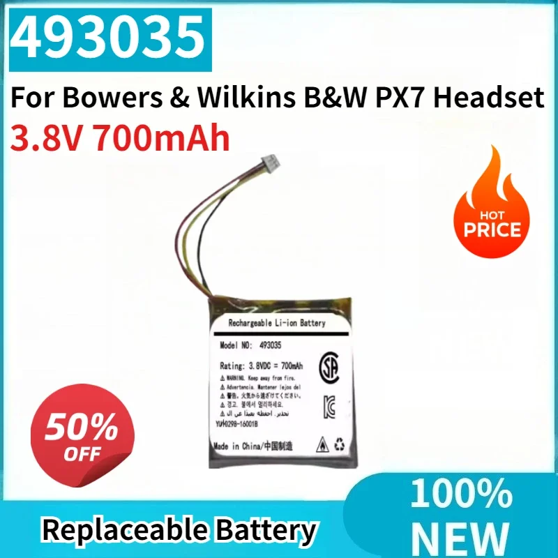 

100% New Replacement Battery 493035 3.8V 700mAh For Bowers & Wilkins B&W PX7 Headset Headphone High Capacity