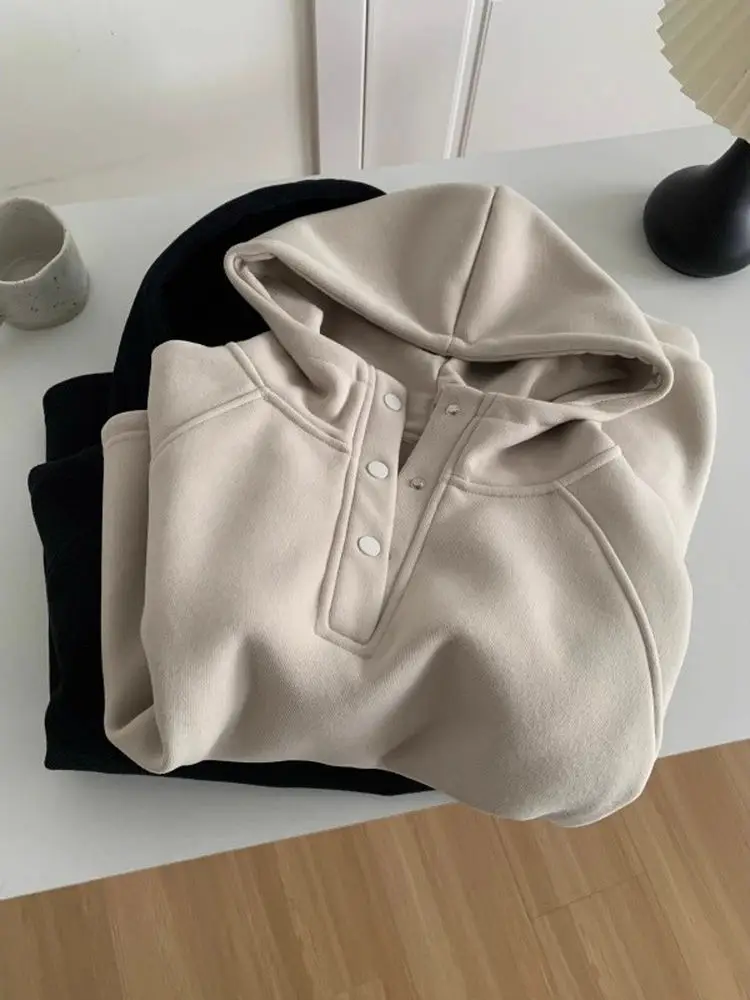 

plus Size Hooded Sweatirt Metal Bule f Zipper Fce Lined Women's Winter oulder Insertion Oversized Hoodie Streetwear