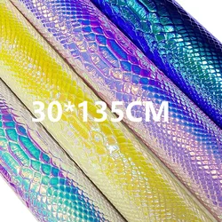 Snake Skin Grain Embossed Holographic Spunlace Leather Fabric Sheet for Making Bag Jewelry Box Wallet Bows Crafts DIY Accessorie