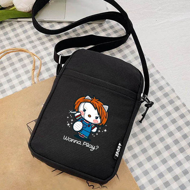 Hellokittys Anime Melodieën Vrouwen Crossbody Schoudertas Canvas Handtas Mode Telefoon Tassen Dames Borst Tas Geld Opbergtas