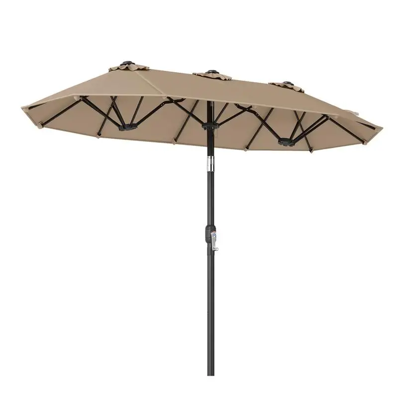 

Double-Sided Patio Umbrella with Push Button Tilt Crank Handle-Coffee