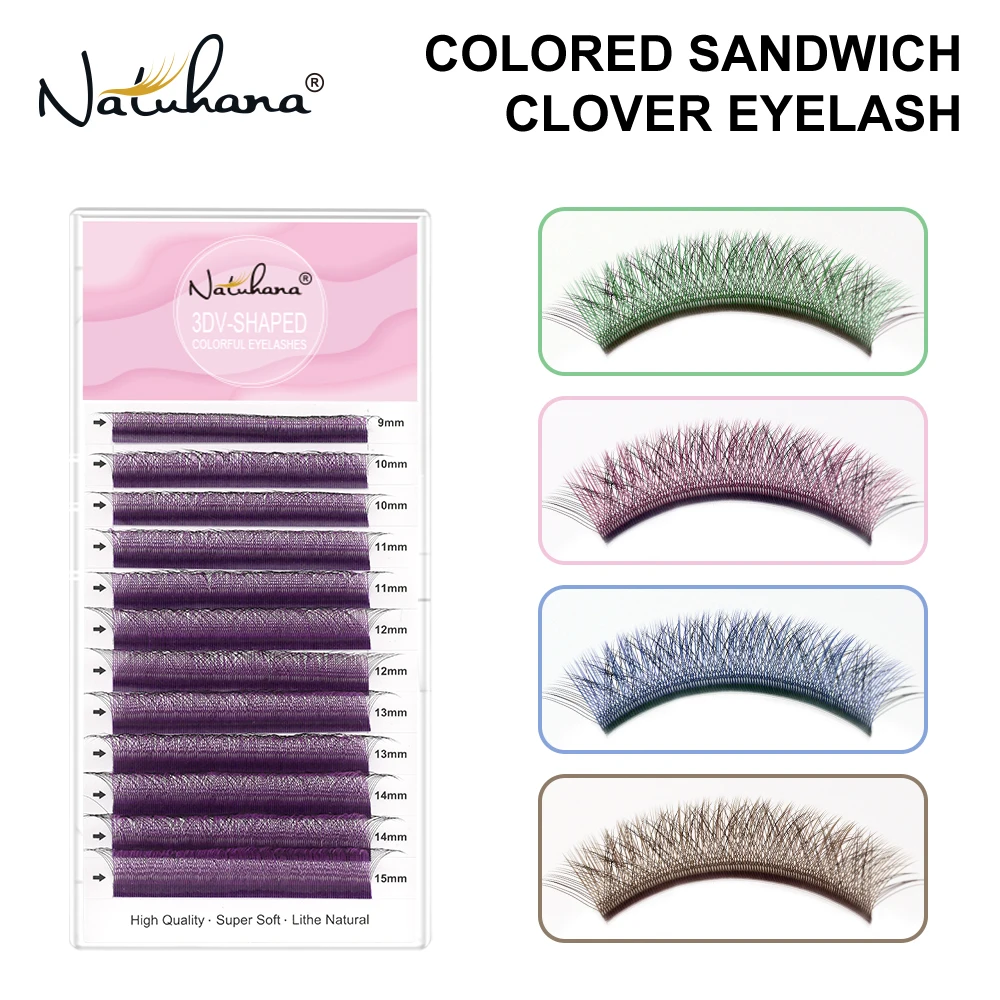 NATUHANA Color 3D W Shape Lashes Premade Volume Fan Lash Extensions Natural W Style Lashes Faux Lashes Makeup Tools