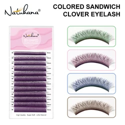 NATUHANA Color 3D W Shape Lashes Premade Volume Fan Lash Extensions Natural W Style Lashes Faux Lashes Makeup Tools