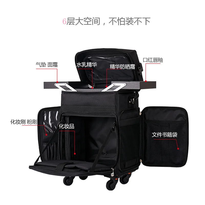 rolling suitcase, tool box for microblading, nail art, and eyelash extensions, large-capacity nylon fabric makeup travel case