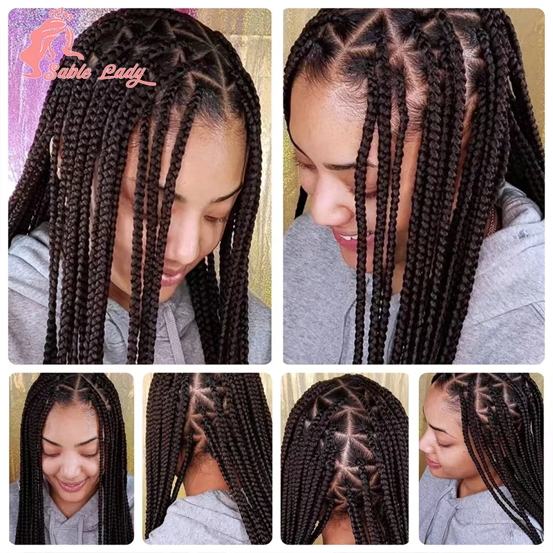 Synthetic Braided Wigs For Black Women Box Triangle Braid Full Lace Braiding Hair Cornrow Lace Wigs Braids Hair Wig Sable Lady