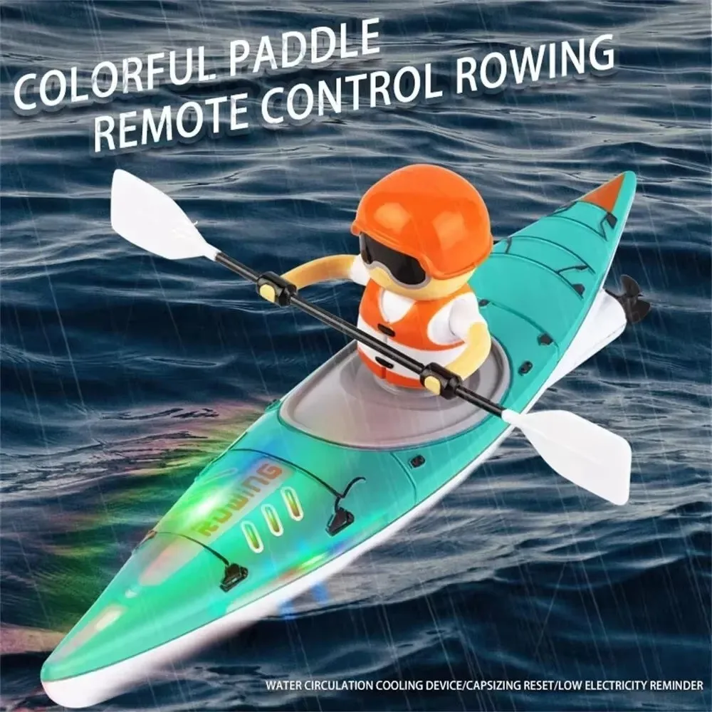 2.4G Remote Control RC Boat Toy Rechargeable Battery Light Remote Control Boat Mini Size Rowing Paddling Speedboat Outdoor Toy