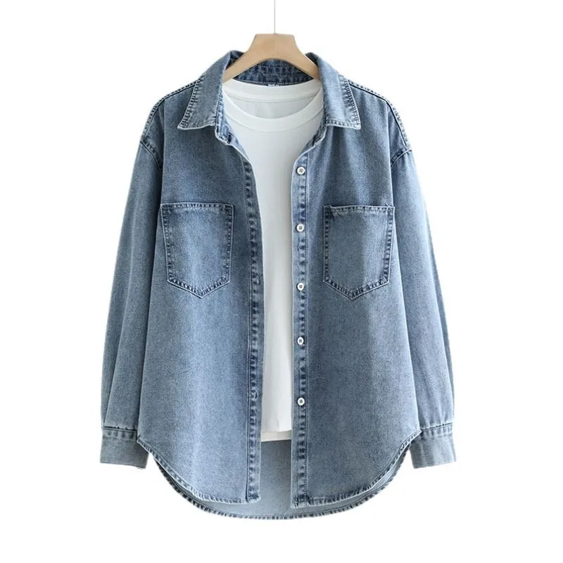Damska koszula jeansowa vintage, sprana, z kieszeniami, zapinana na guziki, z kołnierzykiem, bluzka, topy, jesienna koszula wierzchnia, streetwear 2025