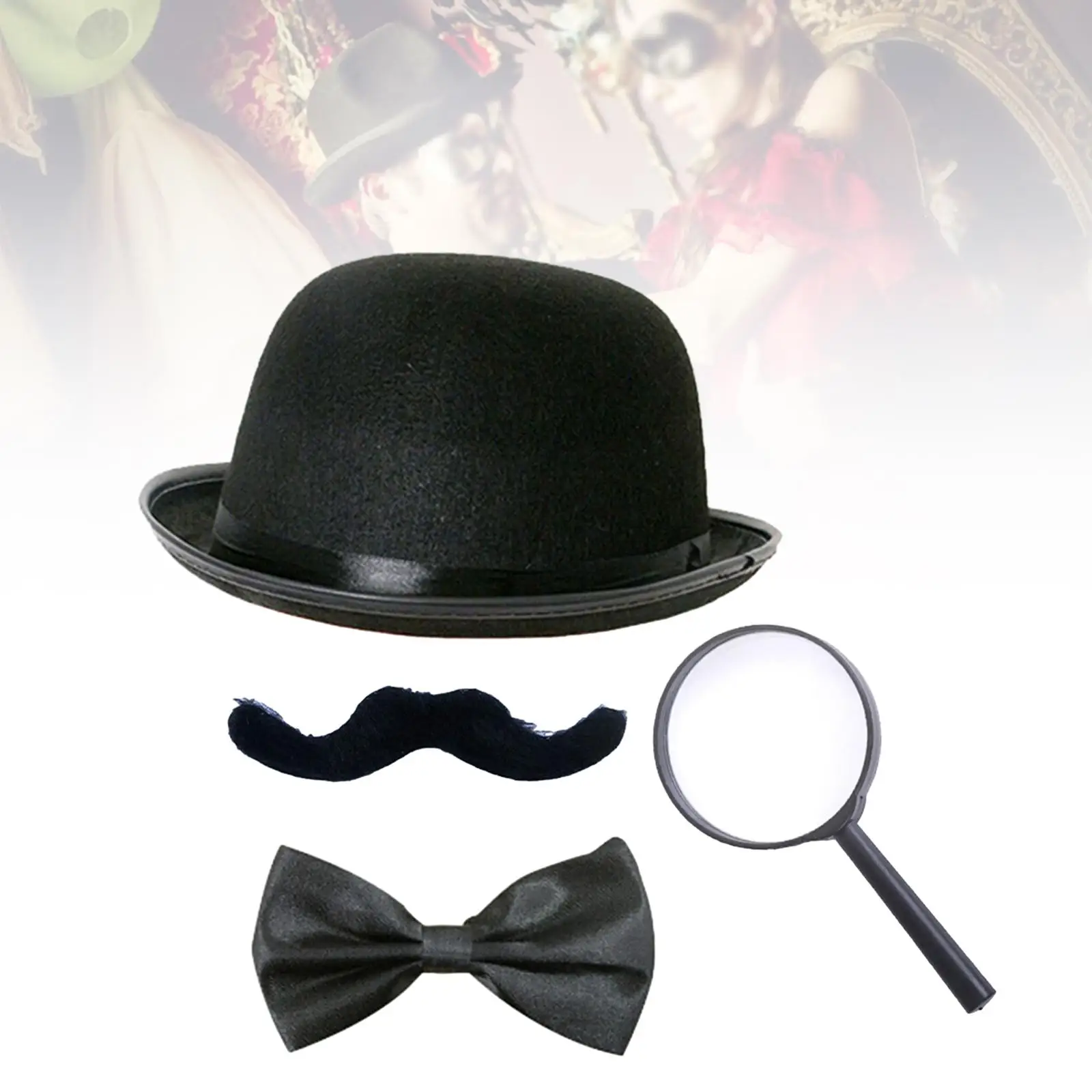 Beard Bow Tie Hat Magnifying Glass Costume Accessories Dress up Cosplay