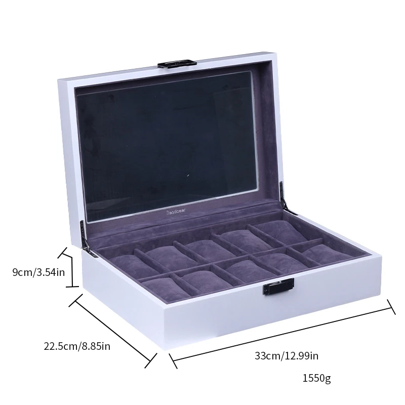 1PC 6/10/12Slot White Watch Case With Large Glass Lid, Removable Watch Pillows Watch Boxbirthday Present