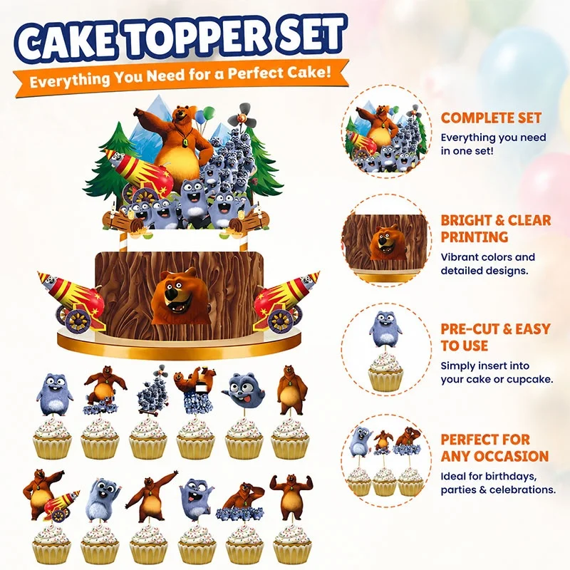 Grizzy and Lemmings Party Supplies Set Jungle Theme Disposable Tableware Paper Birthday Picnic Holiday Celebration Decor view 6
