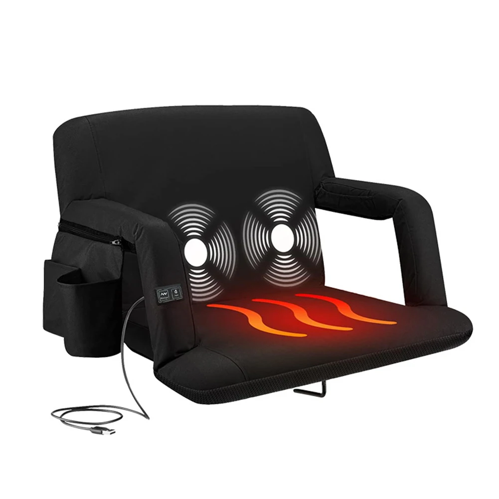 Foldable Heated Stadium Seat Cushion Portable with Pocket 3 Speed Temperature USB Charging for Outdoor Travel Fishing