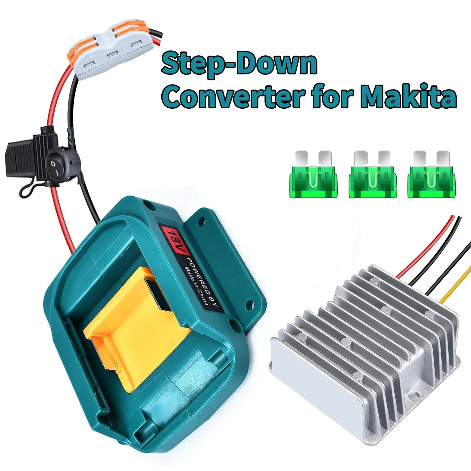 18 V auf 12 V Abwärtswandler für Makita 18 V Akku-Adapter, Regler mit 30A Sicherung & Kabelanschluss – Detail 1