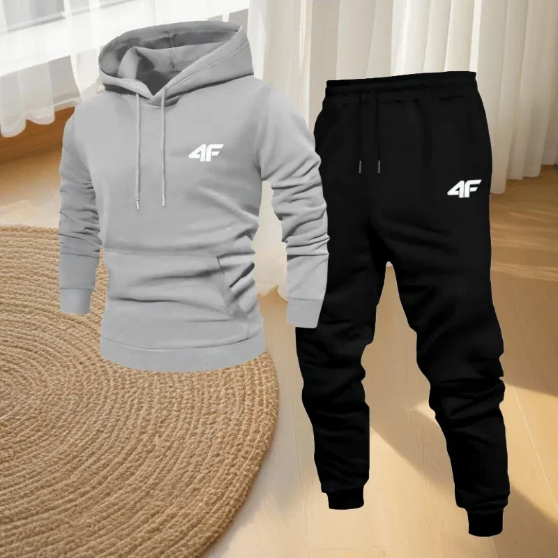 Winter Hoodie Sets Men Fashion Fleece Red Hoodies Black Brand Pants Casual Jogger Suit Tracksuit Sweatshirt Woman Pullover