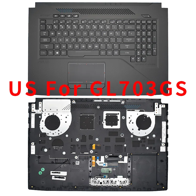 Imagem -03 - Tampa do Teclado Retroiluminado para Asus Novo Laptop Palmrest Eua fr ru Teclado Top Case Rog Strix Gl703ge Gl703gs Gl703vm Rgb Novo