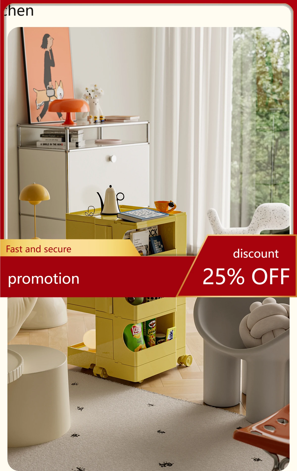 

ZML trolley rack, cosmetic storage cabinet, movable rotating storage rack in living room