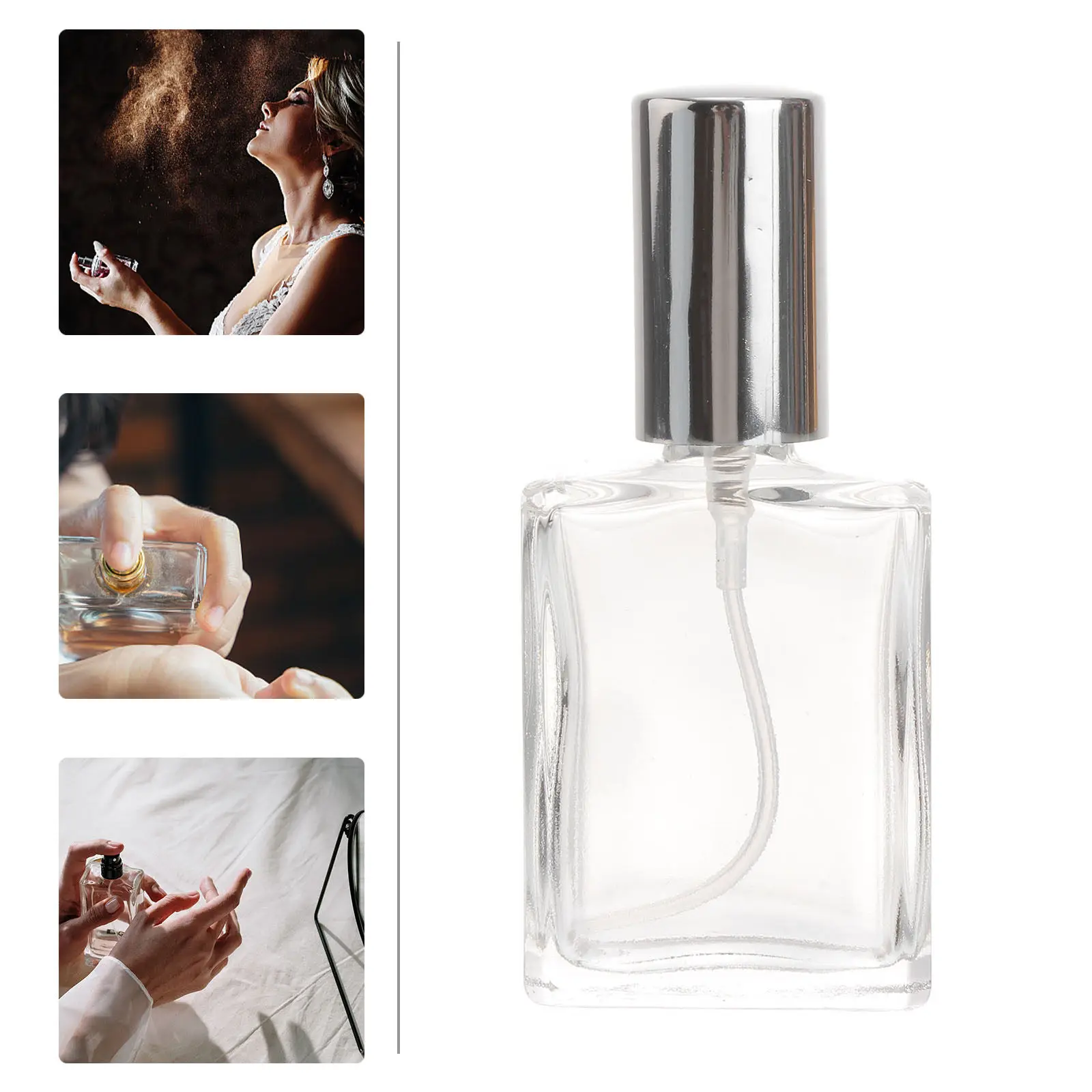 4Pcs 15Ml Square Flat Glass Perfume Spray Bottle Refillable Leakproof Mini Atomizer for Travel Makeup Water Portable Eco