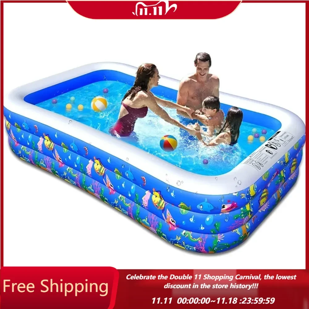 Inflatable Swimming Pool,96''×57''×21'' Inflatable Family Lounge Pools Kiddie Pools